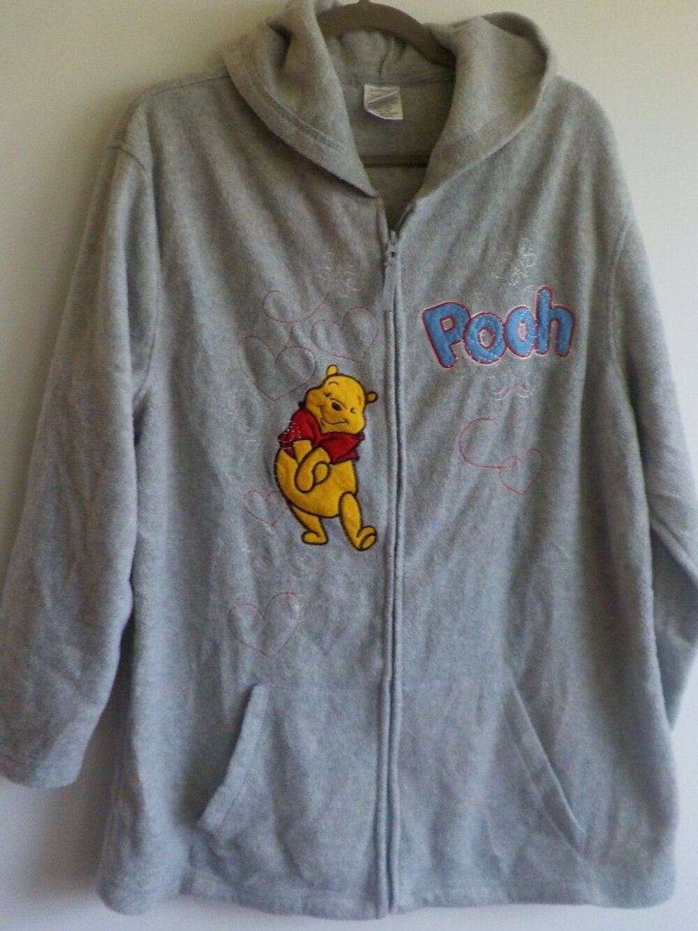 Disney Pooh Fleece Jacket - Medium - Grey Full Zip Hood Pockets Long Sl (2457)